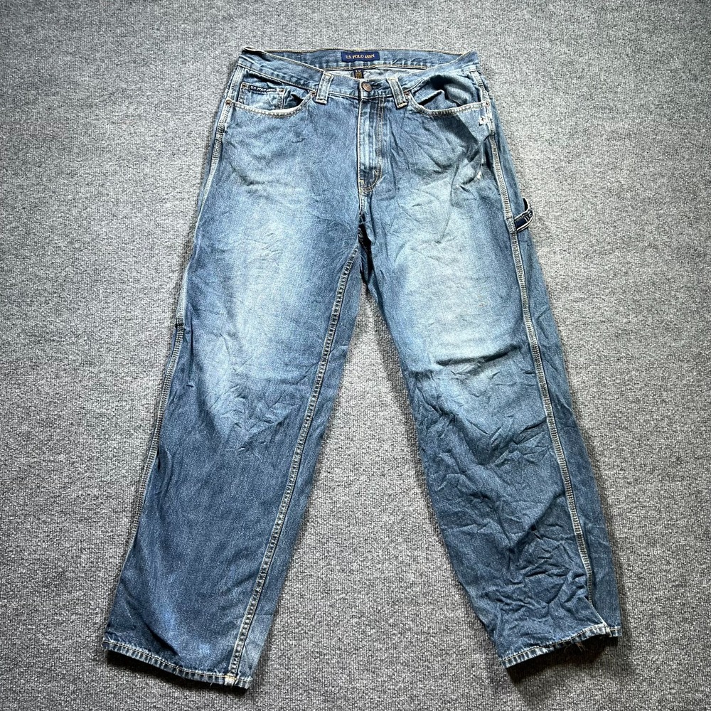 U.S. Polo Assn. Straight Jeans Men's 34x32 Blue Cotton Denim Carpenter Faded
